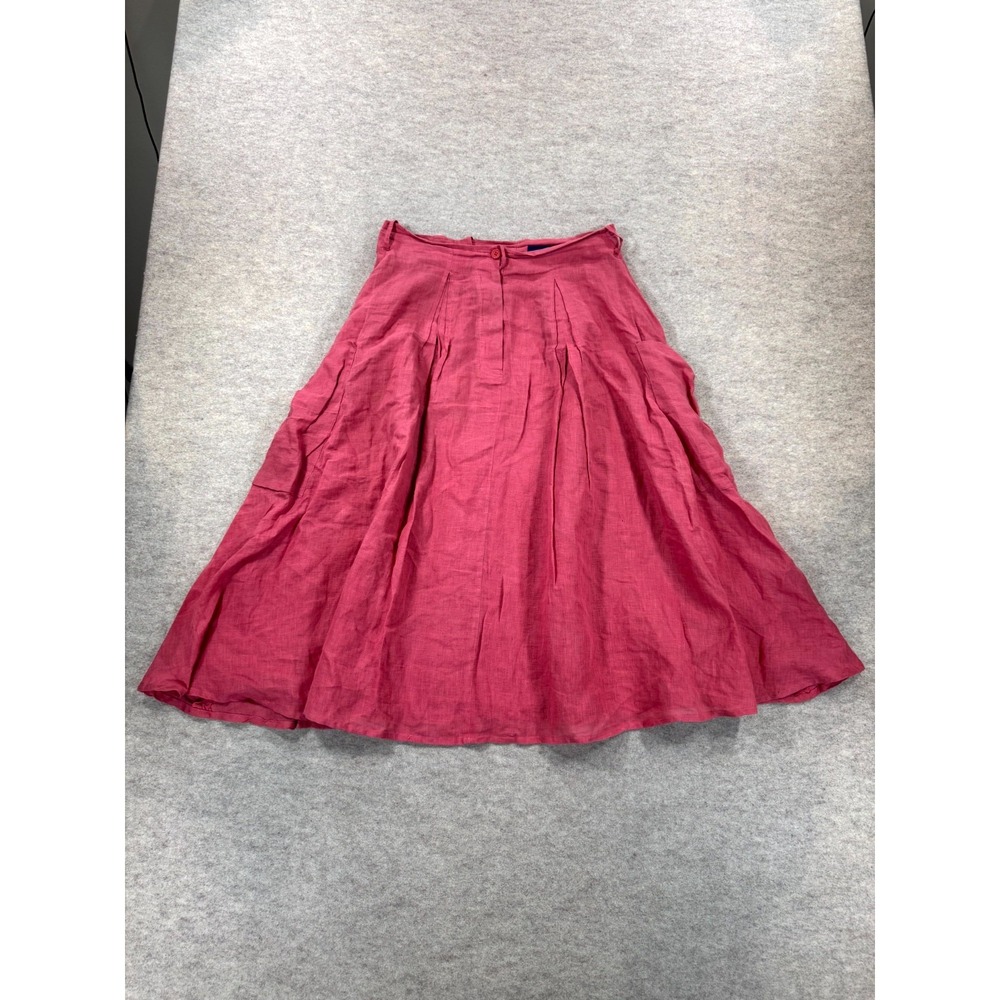 Daniel Hechter Pink Linen Pleated A Line Skirt Womens 10 Cutout Back Midi